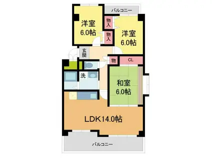 カーサ・ドゥ・テソロ(3LDK/3階)の間取り写真