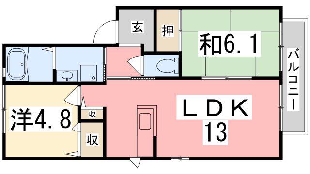 メゾンファミーユA棟(2LDK/2階)の間取り写真