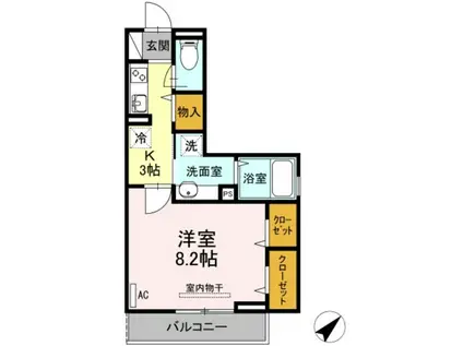 BRIGHTHALUウエスト(1K/3階)の間取り写真