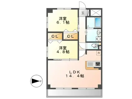 GRANDUKE松原(2LDK/5階)の間取り写真