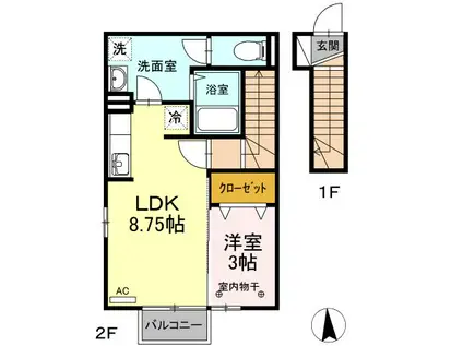 カエツリアルフィールドD-ROOM B(1LDK/2階)の間取り写真