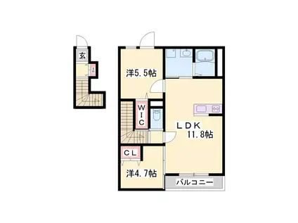 ウエスト SOLA(2LDK/2階)の間取り写真