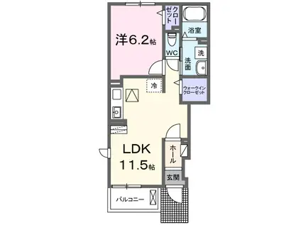ベルデュールI(1LDK/1階)の間取り写真