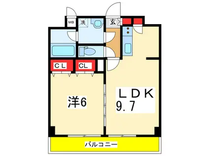 WILLDO礎町(1LDK/9階)の間取り写真