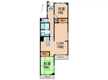スクエアメゾン和歌山(2LDK/1階)の間取り写真