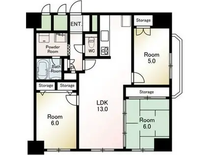 朝日プラザ円山公園(3LDK/9階)の間取り写真