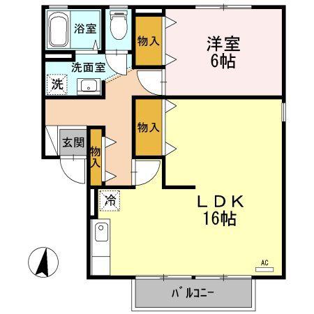 アネシスD(1LDK/2階)の間取り写真