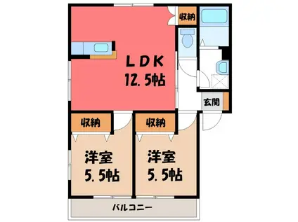 クイーンハイツG(2LDK/2階)の間取り写真
