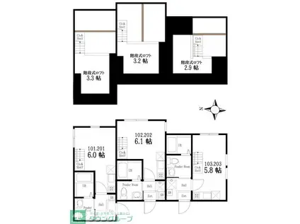 ハーミットクラブハウス弘明寺B号棟(ワンルーム/2階)の間取り写真