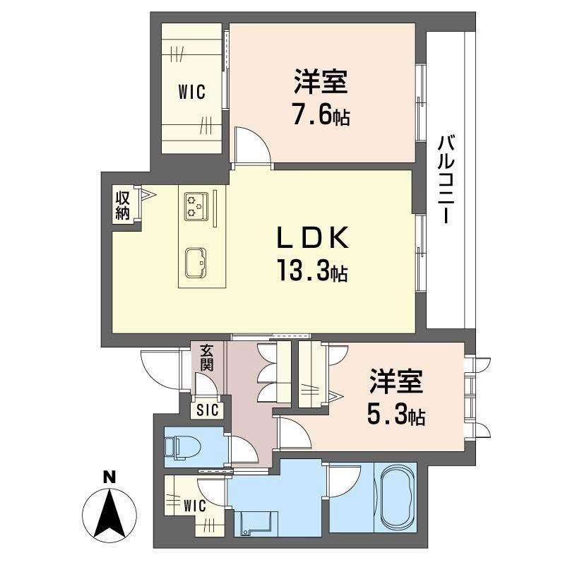 グランシャーメゾン新大宮(2LDK/3階)の間取り写真