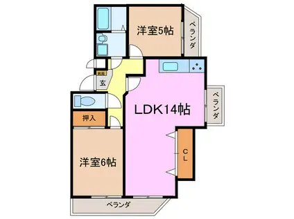 ヒルズ茶園(2LDK/2階)の間取り写真