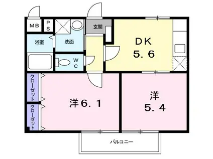 ベルカーサ日吉台(2DK/1階)の間取り写真