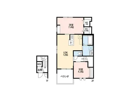 ソレイユ(2LDK/2階)の間取り写真