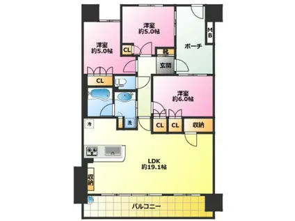 ガーデンティアラ武蔵小杉(3LDK/12階)の間取り写真