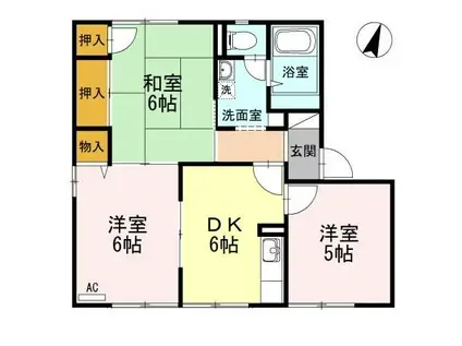 フレグランス上ノ山 B棟(3DK/1階)の間取り写真