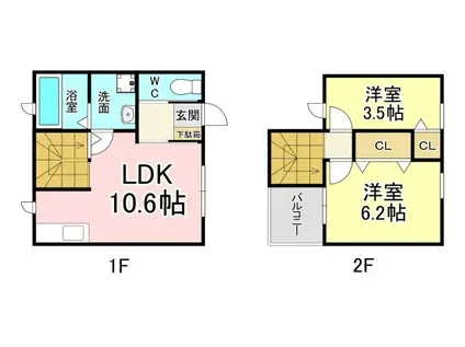 シアハウス三ヶ森(2LDK/1階)の間取り写真