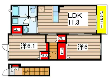 サンヴェール大芝B(2LDK/2階)の間取り写真