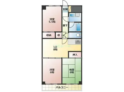 アフィニス原木(3DK/2階)の間取り写真