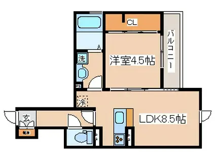 セジュール下山手通(1LDK/1階)の間取り写真