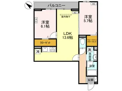 NOBLE RAFFINER東大宮(2LDK/2階)の間取り写真