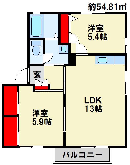 ヴィラ・サンロイヤル E棟(2LDK/2階)の間取り写真
