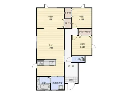 西大野4丁目 アパート(3LDK/1階)の間取り写真