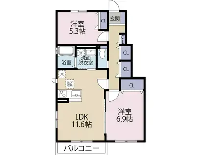 グランエスペランサ・ダイアC(2LDK/1階)の間取り写真