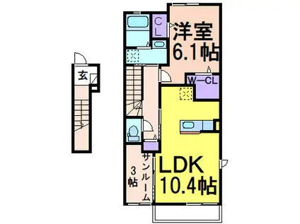 グレイスメロウ B(1LDK/2階)の間取り写真
