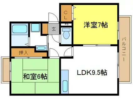 アーバンライフ芝田(2LDK/1階)の間取り写真