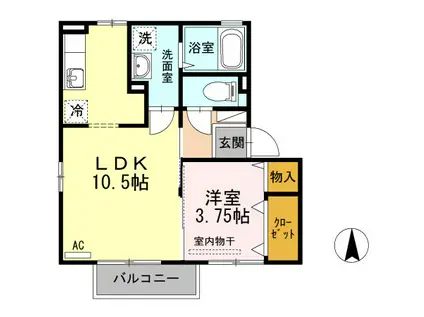 ウィルモア上飯野 B棟(1LDK/2階)の間取り写真