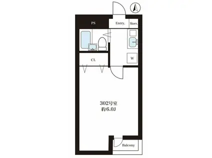 シャンブル東付中(1K/3階)の間取り写真
