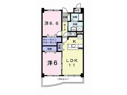 ラフィーネ弐番館(2LDK/3階)の間取り写真