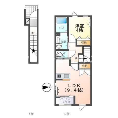 ひたちなか市大字稲田字原野 アパート(1LDK/2階)の間取り写真