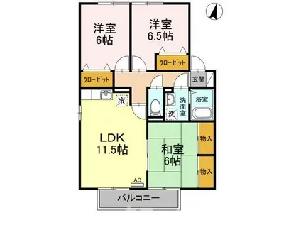 コーヨーハイツ(3LDK/2階)の間取り写真