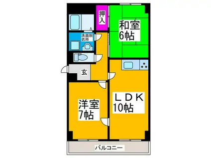 ウォールストリート(2LDK/3階)の間取り写真
