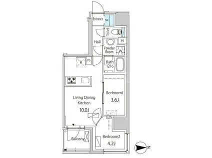 ザ・ライオンズフォーシア蒲田(2LDK/2階)の間取り写真