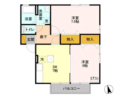 D-ROOM セジュール結城 A101(2DK/1階)の間取り写真