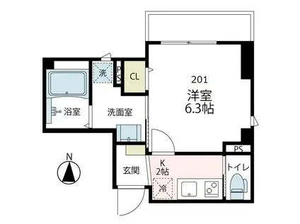 アンジェルース(1K/2階)の間取り写真