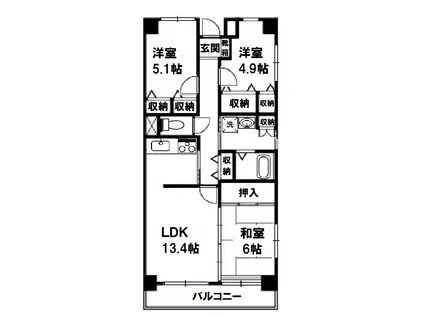 フェリスカーサ(3LDK/4階)の間取り写真
