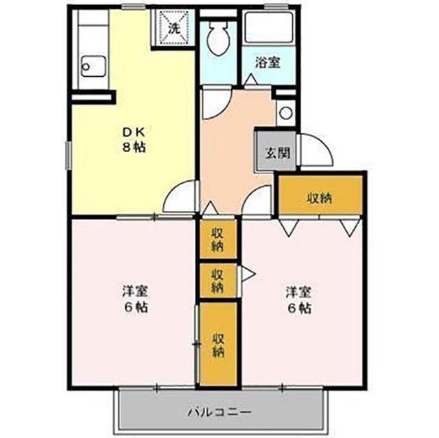 ハイカムール東台D(2DK/2階)の間取り写真