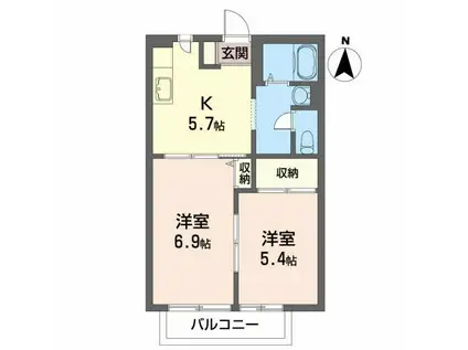 ロードハウス(2K/2階)の間取り写真