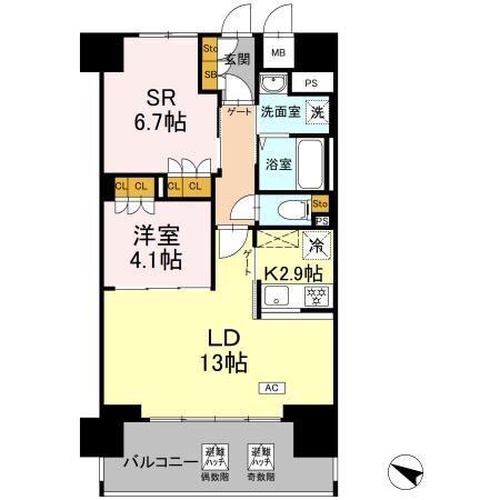 リーラ横浜川和町(1SLDK/7階)の間取り写真