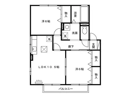 リビングタウン岩沼IIE(2LDK/1階)の間取り写真
