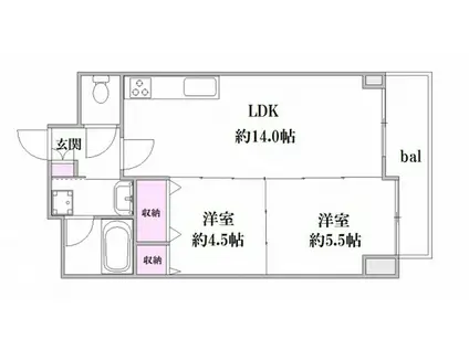 メゾンリブラOHSHITA(2LDK/5階)の間取り写真