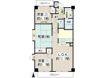 グレース川崎(3LDK/6階)の間取り写真