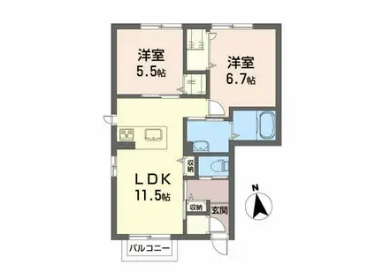 アルフラットA(2LDK/1階)の間取り写真