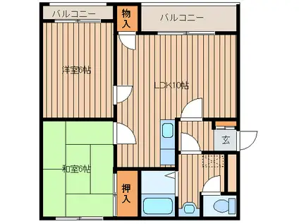 琴倉ハイツ(2LDK/1階)の間取り写真