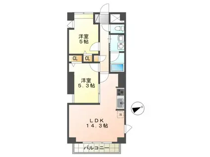 シュタール(2LDK/3階)の間取り写真