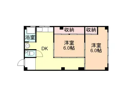 富山地鉄不二越上滝 栄町駅(富山) 徒歩9分 3階建 築49年(2DK/3階)の間取り写真