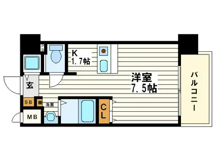 プレサンス大手前パークサイドII(1K/7階)の間取り写真